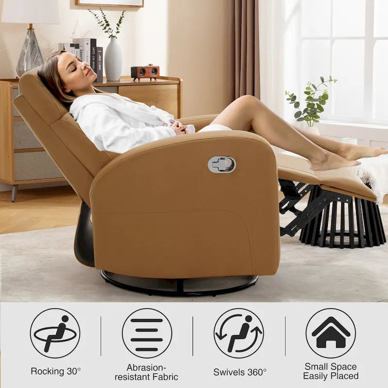 HOMYKA Modern Faux Leather Rocking Recliner with Swivel