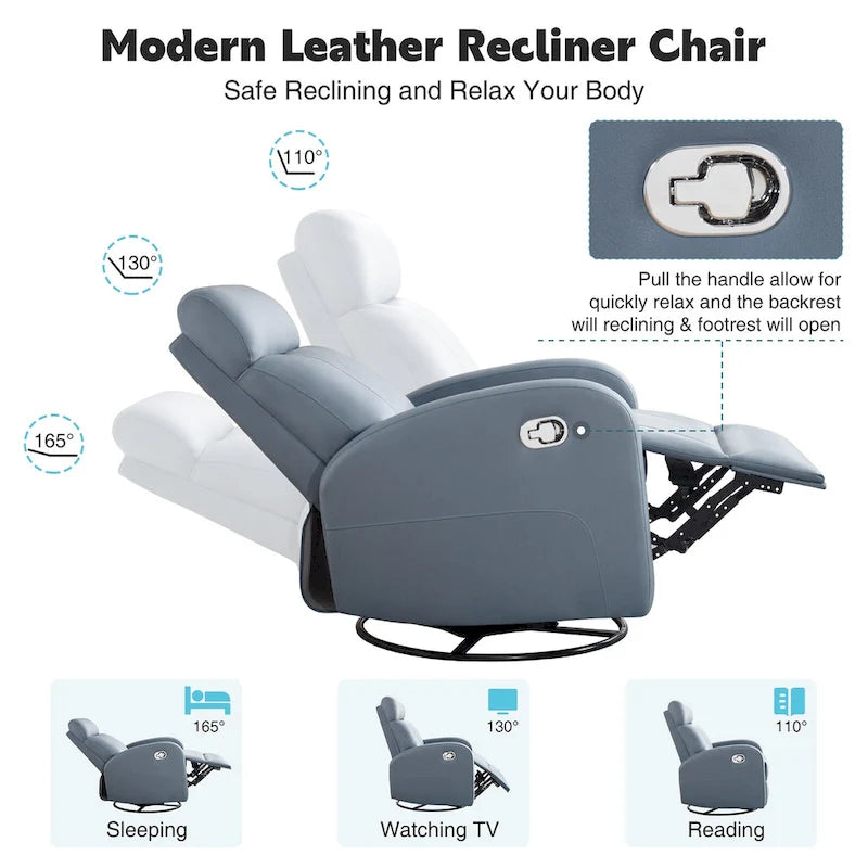 HOMYKA Modern Faux Leather Rocking Recliner with Swivel