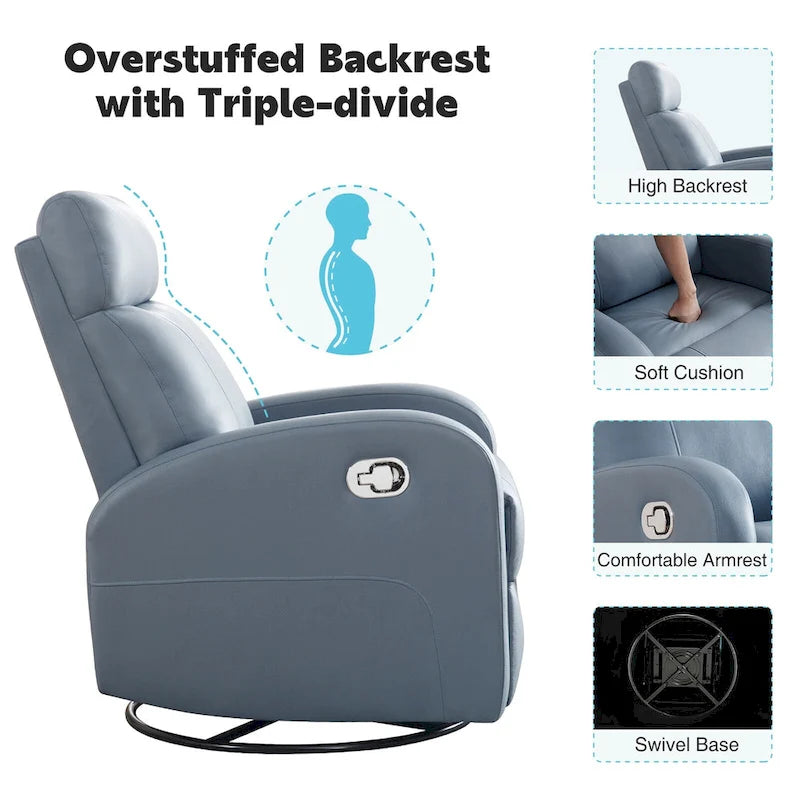 HOMYKA Modern Faux Leather Rocking Recliner with Swivel