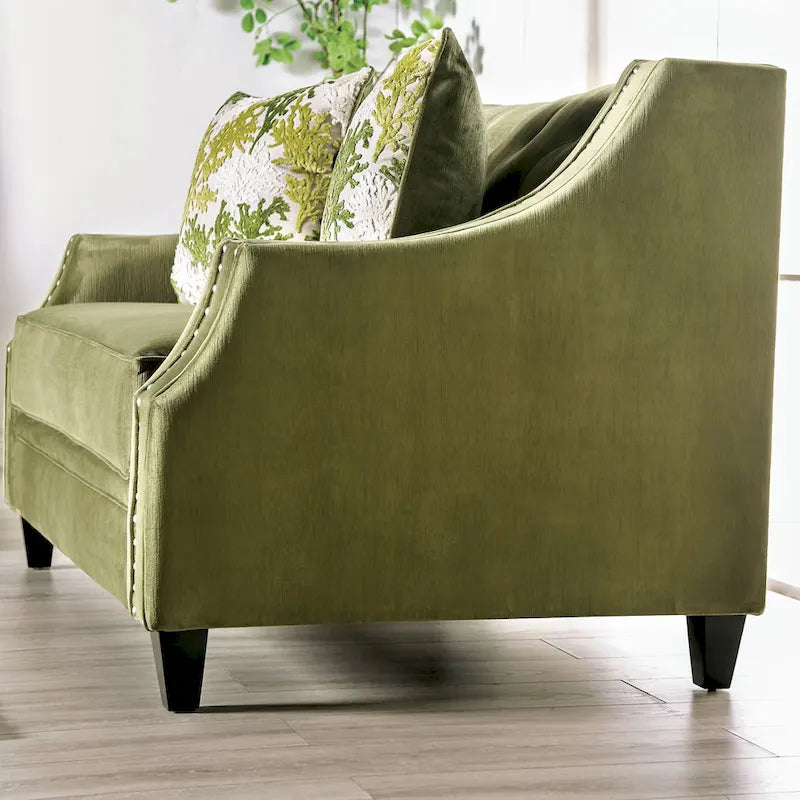 Set da soggiorno 2 pezzi Olie Transitional Green Microfiber Sloped Arms di Furniture of America