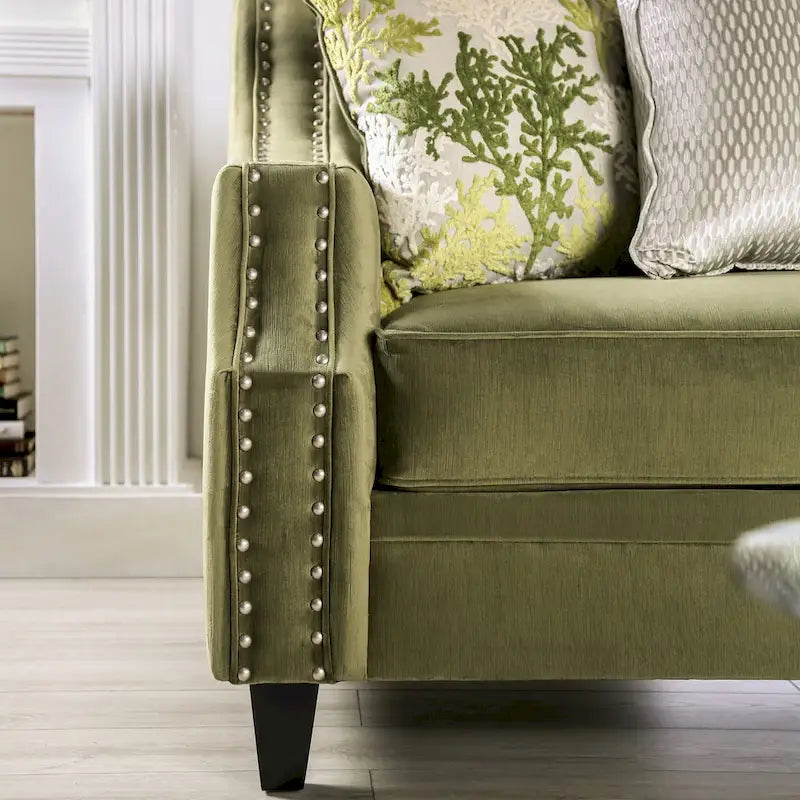Set da soggiorno 2 pezzi Olie Transitional Green Microfiber Sloped Arms di Furniture of America