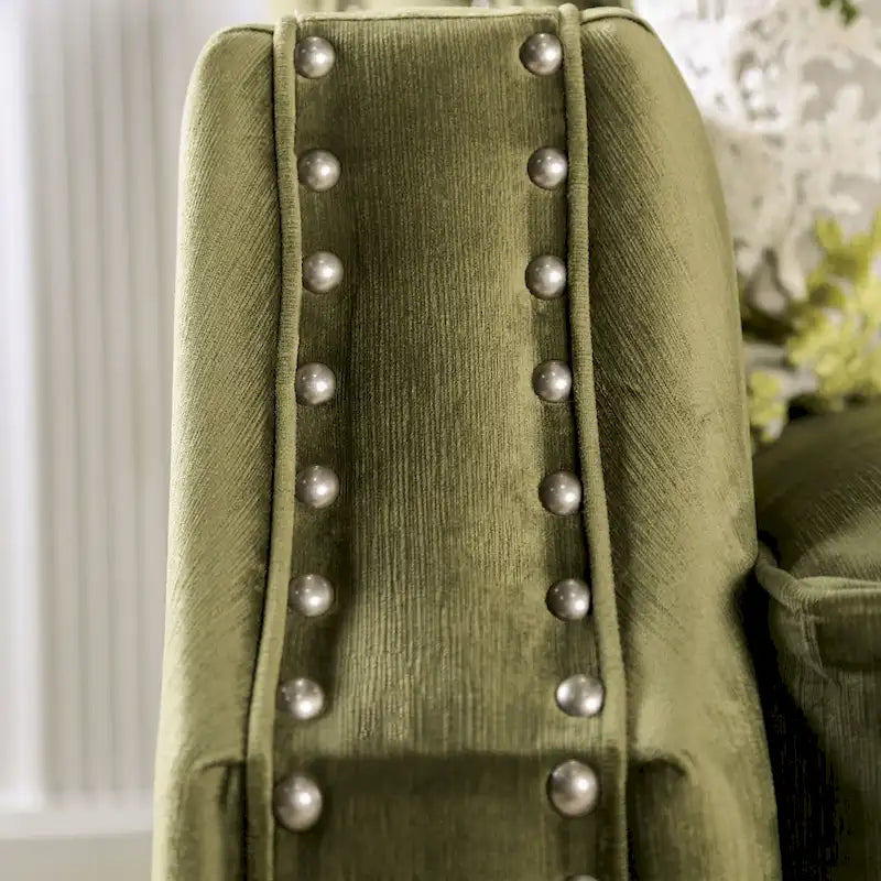 Set da soggiorno 2 pezzi Olie Transitional Green Microfiber Sloped Arms di Furniture of America
