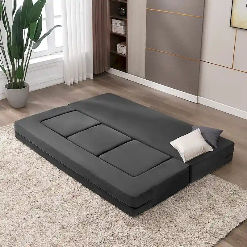 Mixoy Queen Divano Letto Futon Convertibile in Velluto con 3 Pouf, Memory Foam, Divano Letto Pieghevole