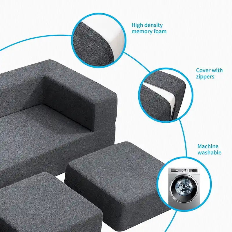 Mixoy Queen Divano Letto Futon Convertibile in Velluto con 3 Pouf, Memory Foam, Divano Letto Pieghevole