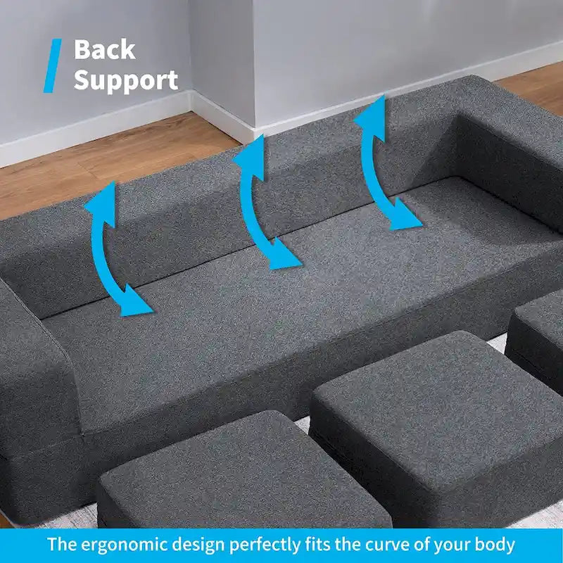 Mixoy Queen Divano Letto Futon Convertibile in Velluto con 3 Pouf, Memory Foam, Divano Letto Pieghevole