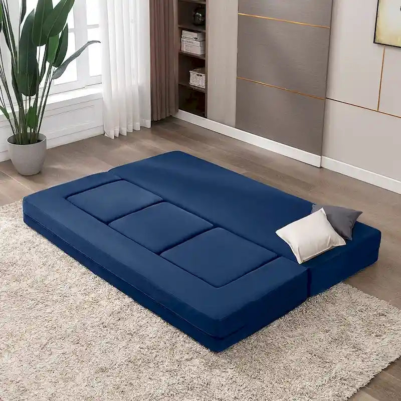 Mixoy Queen Divano Letto Futon Convertibile in Velluto con 3 Pouf, Memory Foam, Divano Letto Pieghevole