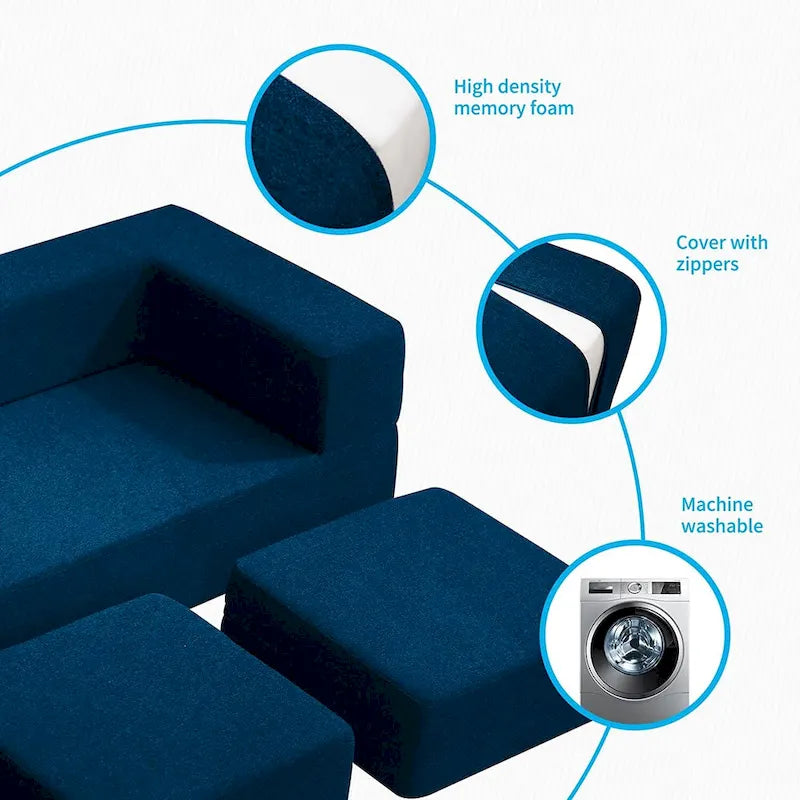 Mixoy Queen Divano Letto Futon Convertibile in Velluto con 3 Pouf, Memory Foam, Divano Letto Pieghevole