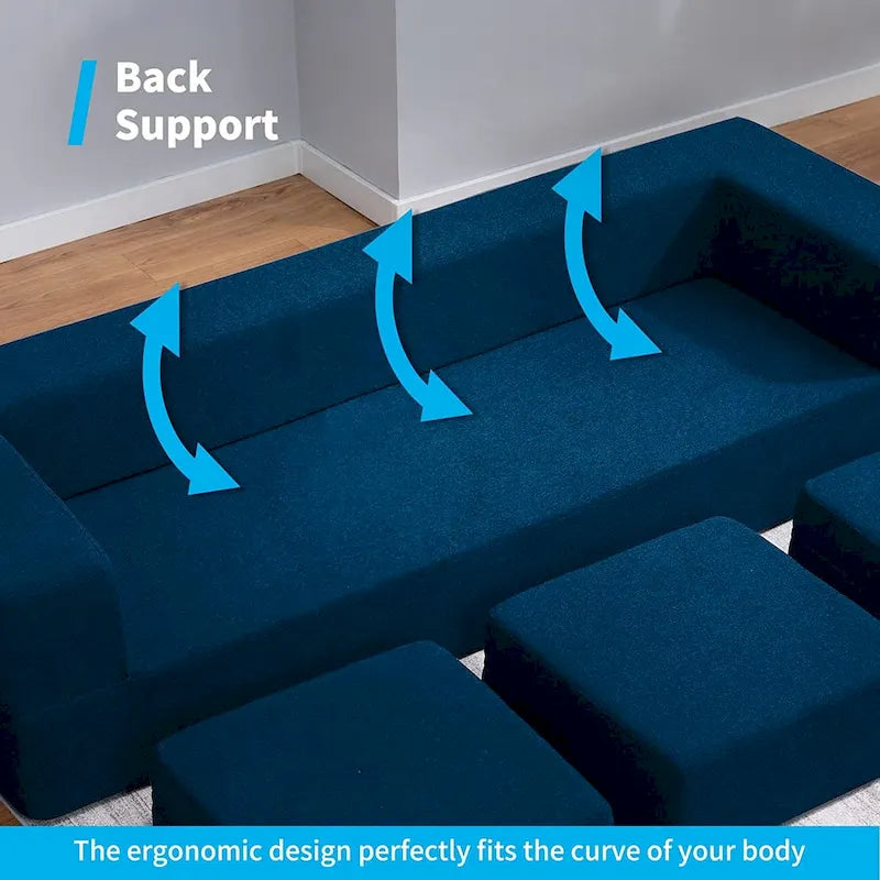 Mixoy Queen Divano Letto Futon Convertibile in Velluto con 3 Pouf, Memory Foam, Divano Letto Pieghevole
