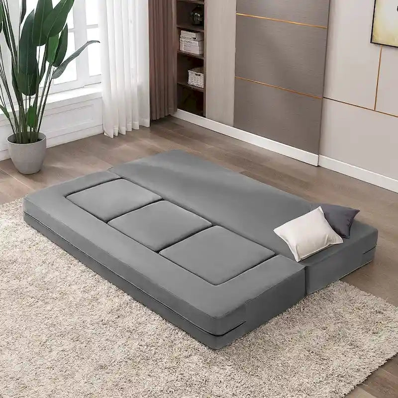 Mixoy Queen Divano Letto Futon Convertibile in Velluto con 3 Pouf, Memory Foam, Divano Letto Pieghevole