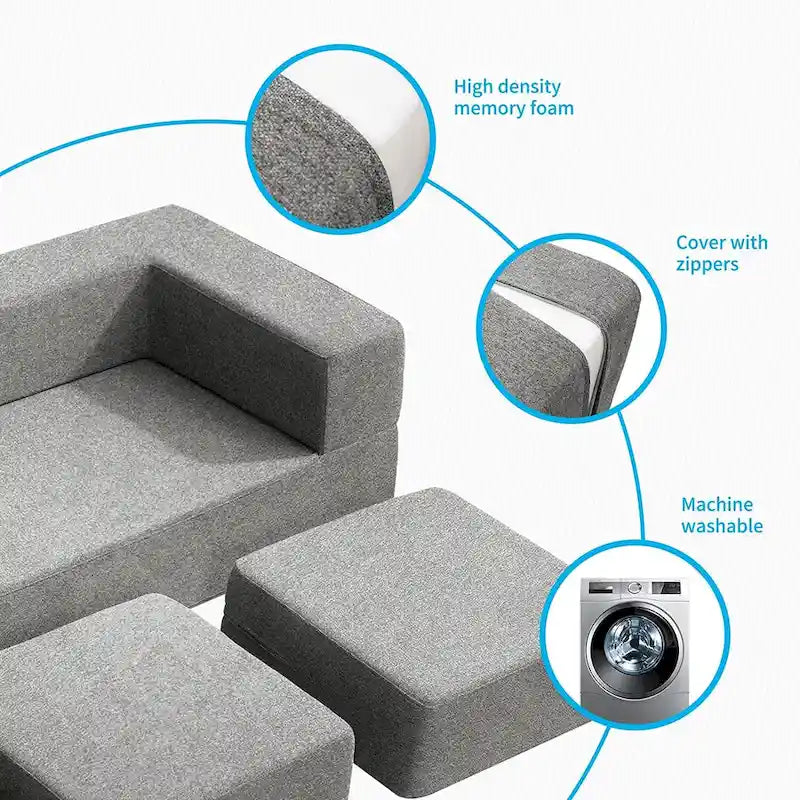 Mixoy Queen Divano Letto Futon Convertibile in Velluto con 3 Pouf, Memory Foam, Divano Letto Pieghevole