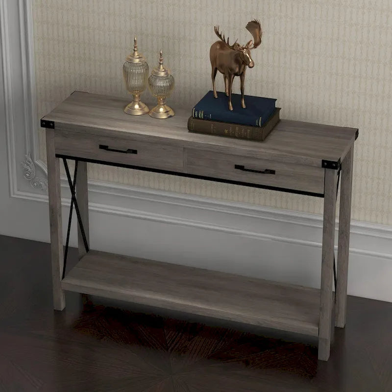 Narrow Sofa Table with 2 Drawers for Entryway