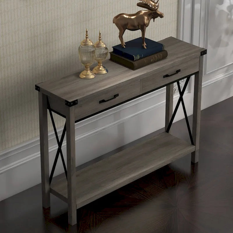 Narrow Sofa Table with 2 Drawers for Entryway