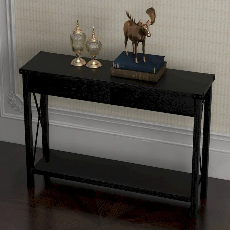 Narrow Sofa Table with 2 Drawers for Entryway