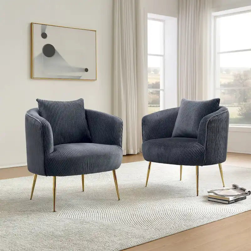 Art Leon Set of 2 Velvet Accent Side Chair with Back Cushion