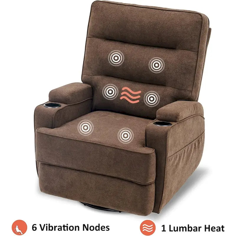 Poltrona reclinabile girevole elettrica MCombo con calore e massaggio, tessuto 7752