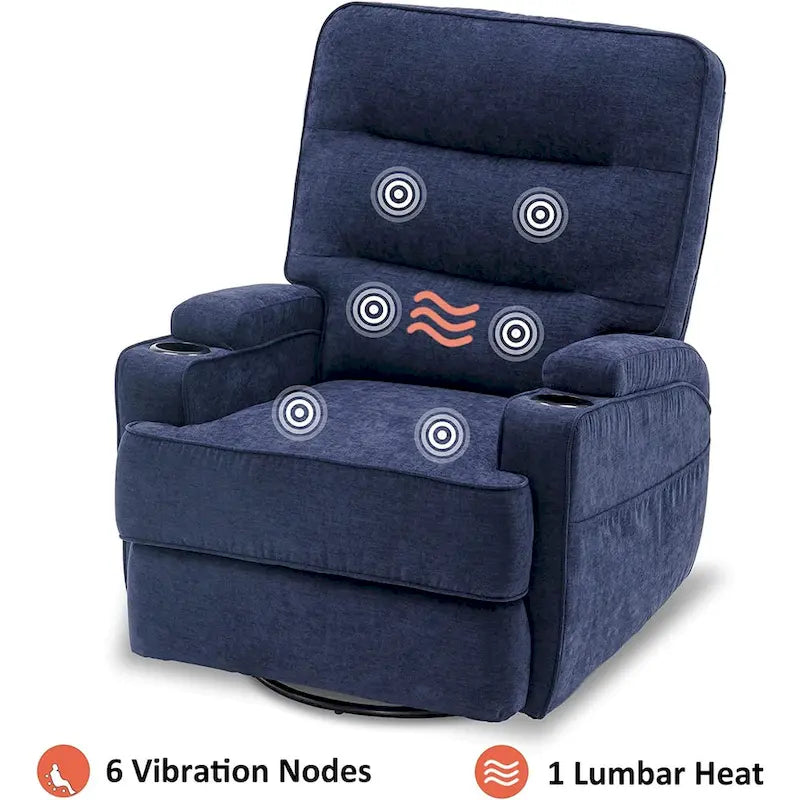 Poltrona reclinabile girevole elettrica MCombo con calore e massaggio, tessuto 7752