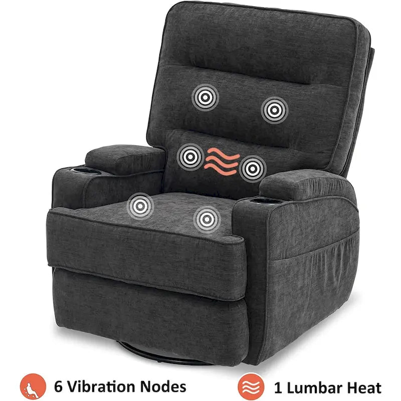 Poltrona reclinabile girevole elettrica MCombo con calore e massaggio, tessuto 7752