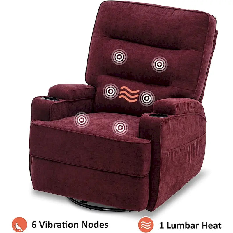 Poltrona reclinabile girevole elettrica MCombo con calore e massaggio, tessuto 7752