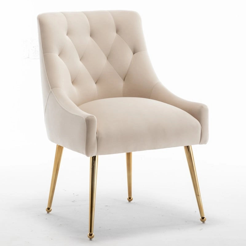 SEYNAR Modern Velvet Dining Chairs Set of 4, Upholstered Accent Chair Tufted Back Armless Chair with Back Pull