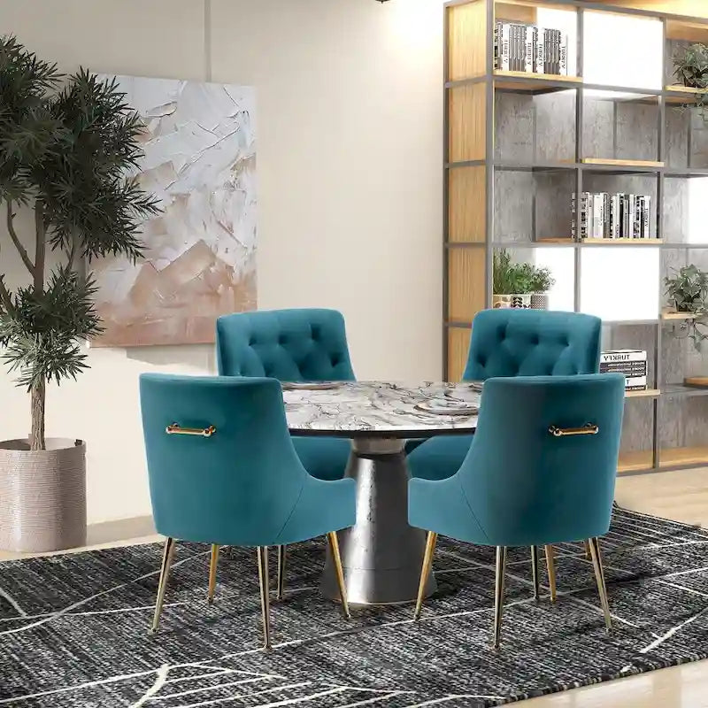 SEYNAR Modern Velvet Dining Chairs Set of 4, Upholstered Accent Chair Tufted Back Armless Chair with Back Pull