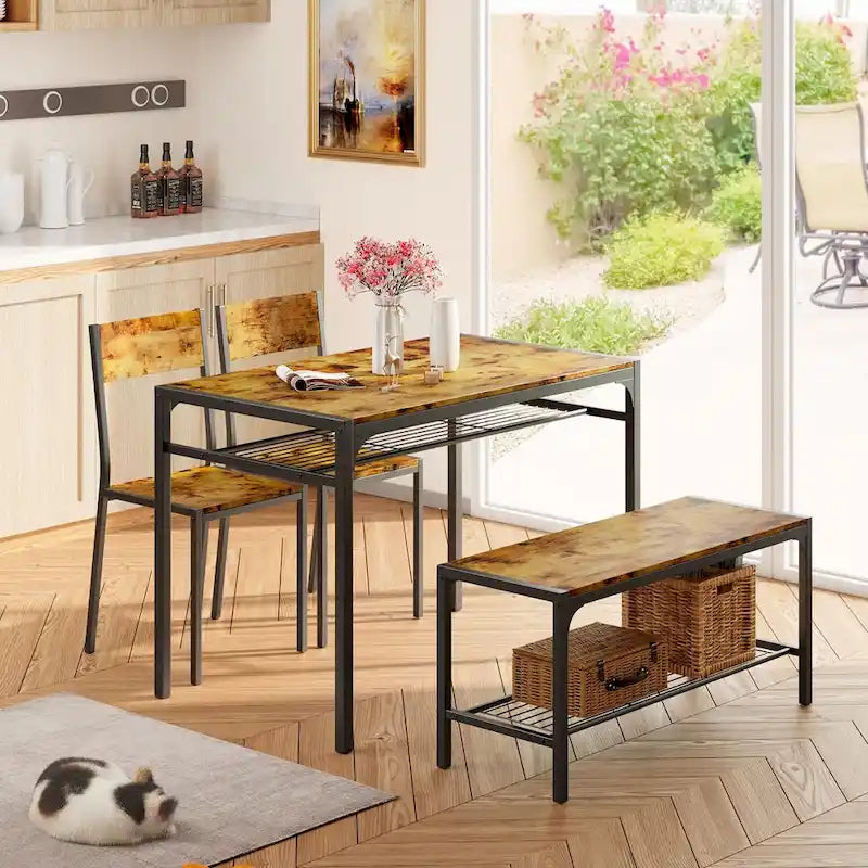 Set da 4 Pezzi Tavolo da Cucina con 2 Sedie e Panca per Piccoli Spazi