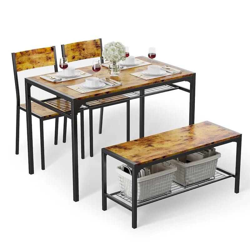 Set da 4 Pezzi Tavolo da Cucina con 2 Sedie e Panca per Piccoli Spazi