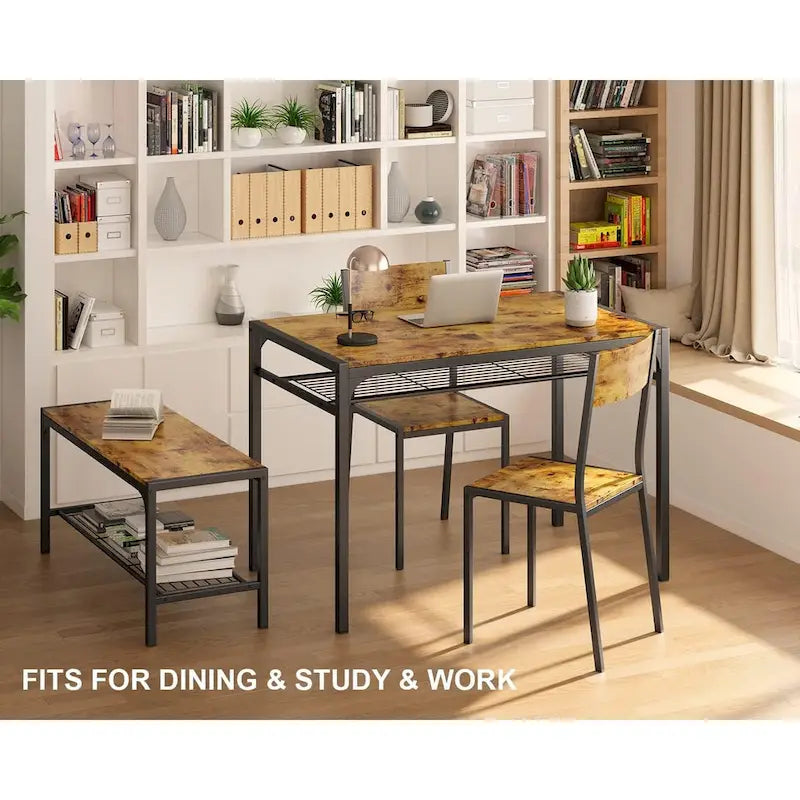 Set da 4 Pezzi Tavolo da Cucina con 2 Sedie e Panca per Piccoli Spazi