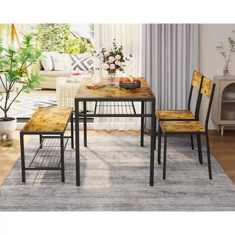 Set da 4 Pezzi Tavolo da Cucina con 2 Sedie e Panca per Piccoli Spazi
