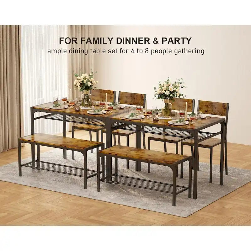Set da 4 Pezzi Tavolo da Cucina con 2 Sedie e Panca per Piccoli Spazi