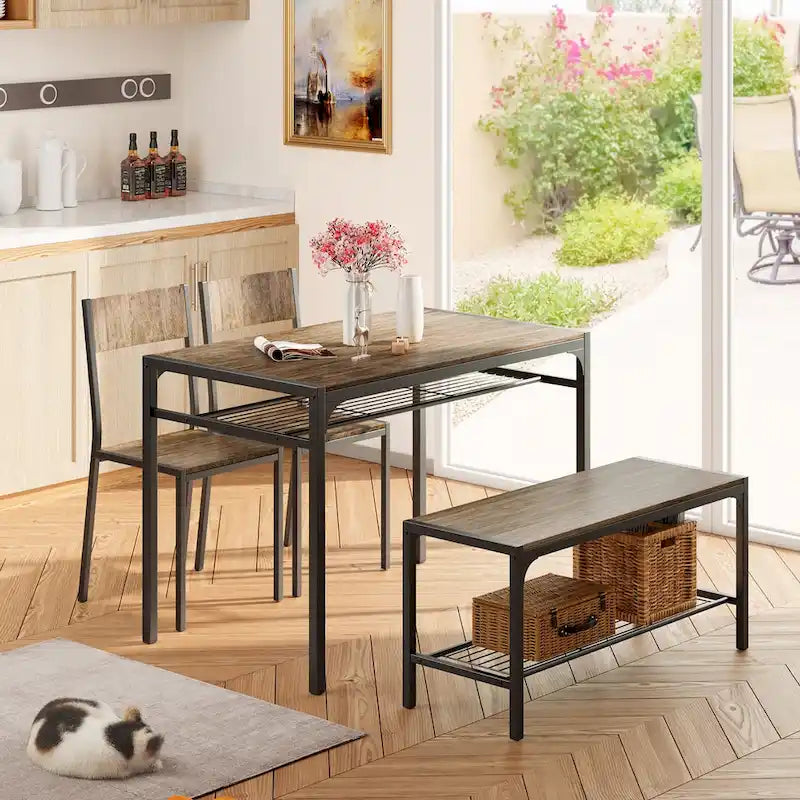 Set da 4 Pezzi Tavolo da Cucina con 2 Sedie e Panca per Piccoli Spazi