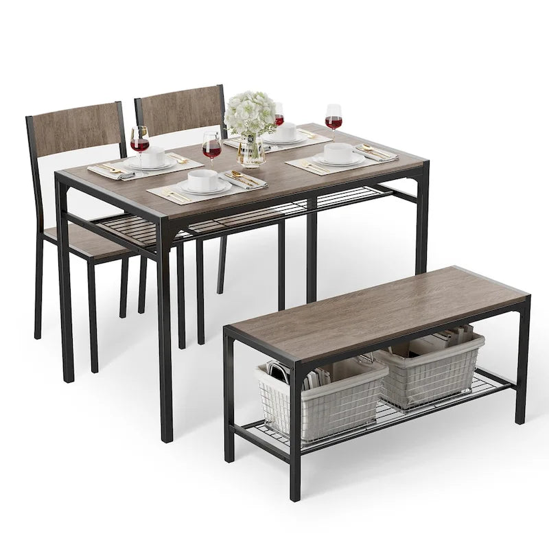 Set da 4 Pezzi Tavolo da Cucina con 2 Sedie e Panca per Piccoli Spazi