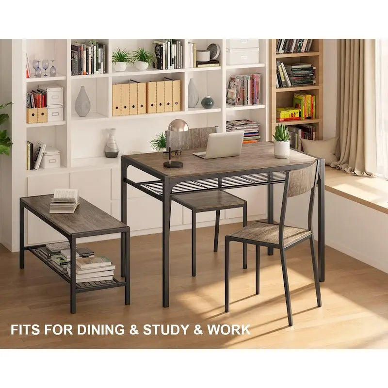 Set da 4 Pezzi Tavolo da Cucina con 2 Sedie e Panca per Piccoli Spazi