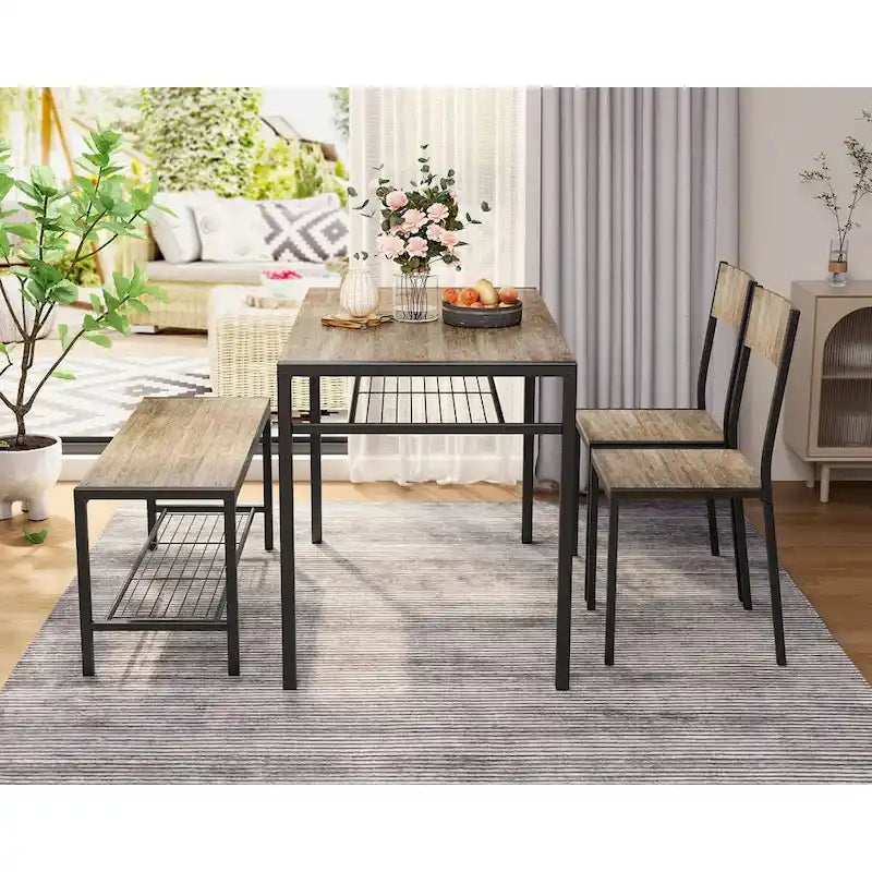 Set da 4 Pezzi Tavolo da Cucina con 2 Sedie e Panca per Piccoli Spazi