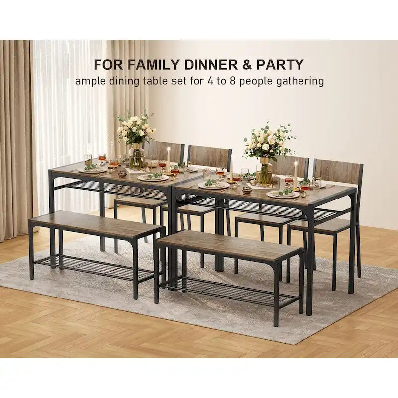 Set da 4 Pezzi Tavolo da Cucina con 2 Sedie e Panca per Piccoli Spazi