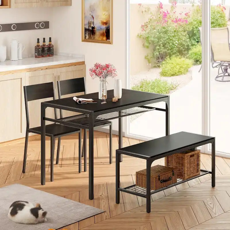 Set da 4 Pezzi Tavolo da Cucina con 2 Sedie e Panca per Piccoli Spazi