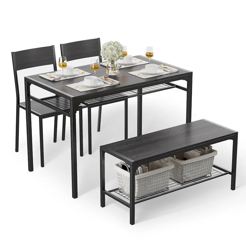 Set da 4 Pezzi Tavolo da Cucina con 2 Sedie e Panca per Piccoli Spazi