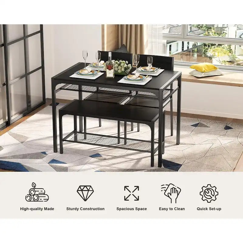Set da 4 Pezzi Tavolo da Cucina con 2 Sedie e Panca per Piccoli Spazi