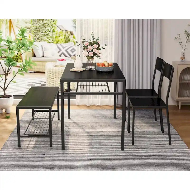 Set da 4 Pezzi Tavolo da Cucina con 2 Sedie e Panca per Piccoli Spazi