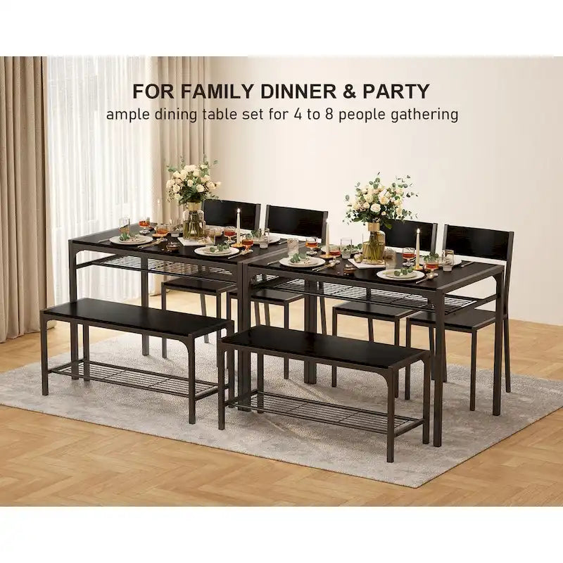 Set da 4 Pezzi Tavolo da Cucina con 2 Sedie e Panca per Piccoli Spazi