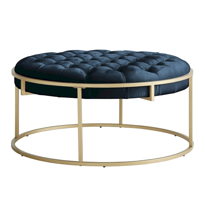 Pouf rotondo trapuntato in velluto Perdita con finitura oro di iNSPIRE Q Bold