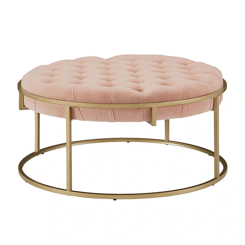 Pouf rotondo trapuntato in velluto Perdita con finitura oro di iNSPIRE Q Bold