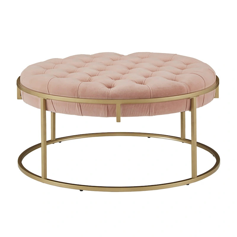 Pouf rotondo trapuntato in velluto Perdita con finitura oro di iNSPIRE Q Bold