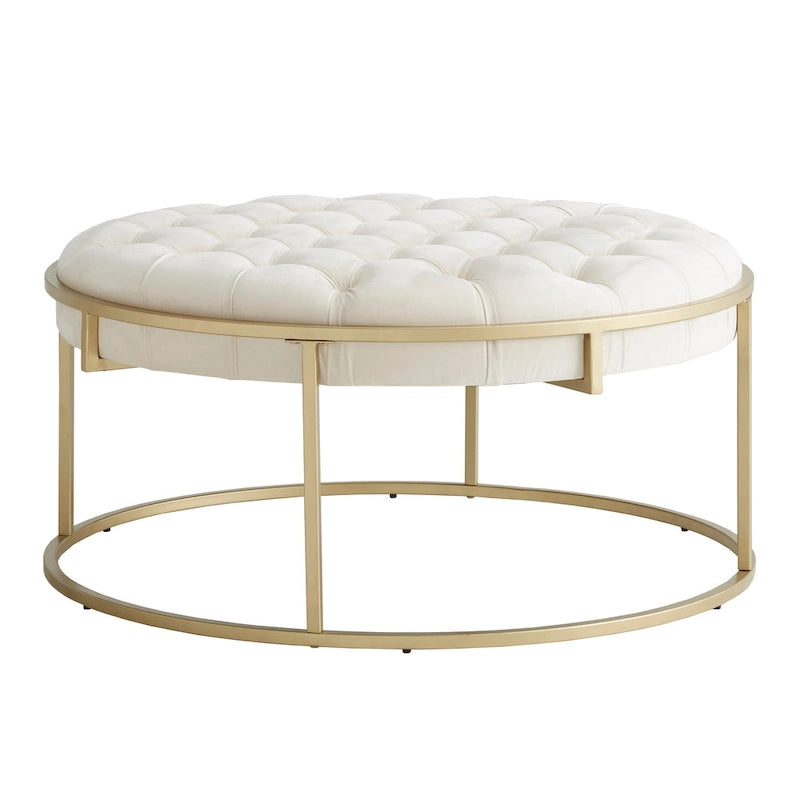 Pouf rotondo trapuntato in velluto Perdita con finitura oro di iNSPIRE Q Bold