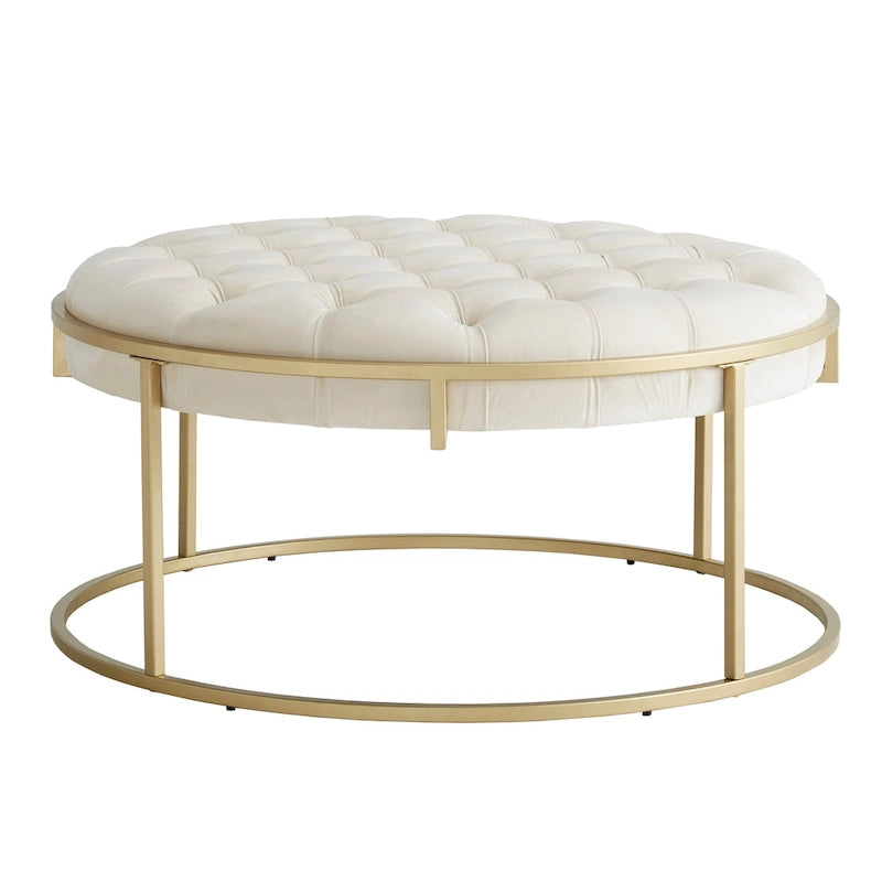Pouf rotondo trapuntato in velluto Perdita con finitura oro di iNSPIRE Q Bold