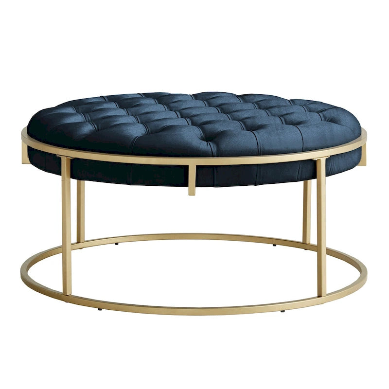 Pouf rotondo trapuntato in velluto Perdita con finitura oro di iNSPIRE Q Bold