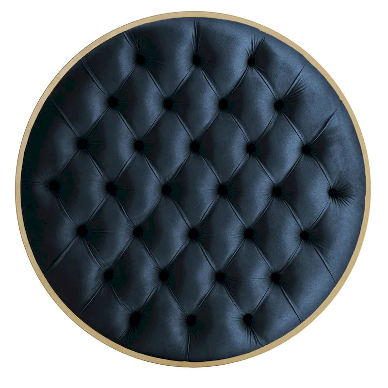 Pouf rotondo trapuntato in velluto Perdita con finitura oro di iNSPIRE Q Bold