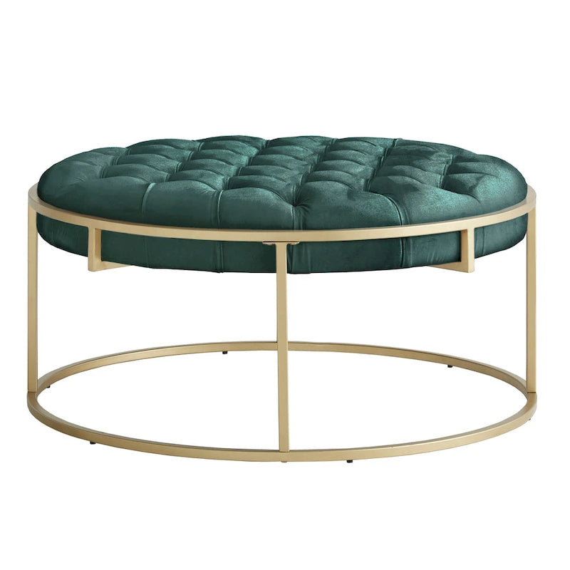 Pouf rotondo trapuntato in velluto Perdita con finitura oro di iNSPIRE Q Bold