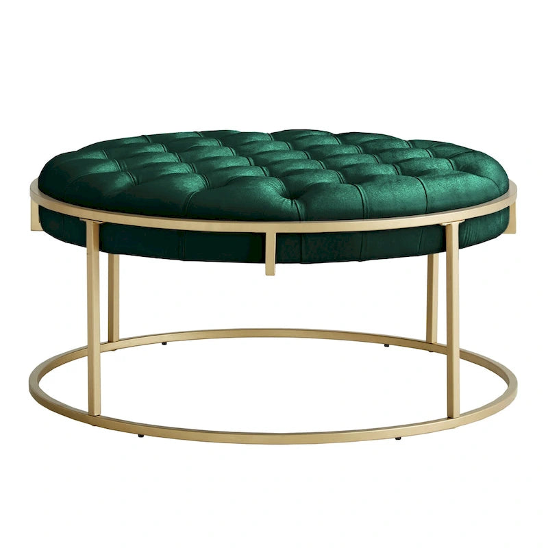 Pouf rotondo trapuntato in velluto Perdita con finitura oro di iNSPIRE Q Bold
