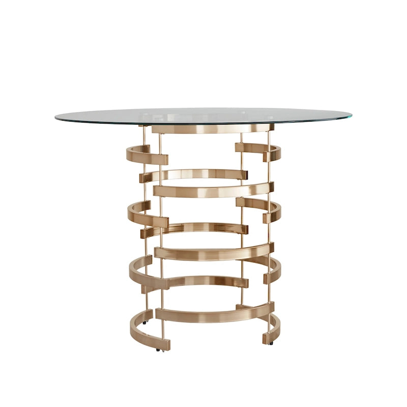 Tavolo da altezza bancone Nova con piano rotondo in vetro e base in ferro Vortex di iNSPIRE Q Bold