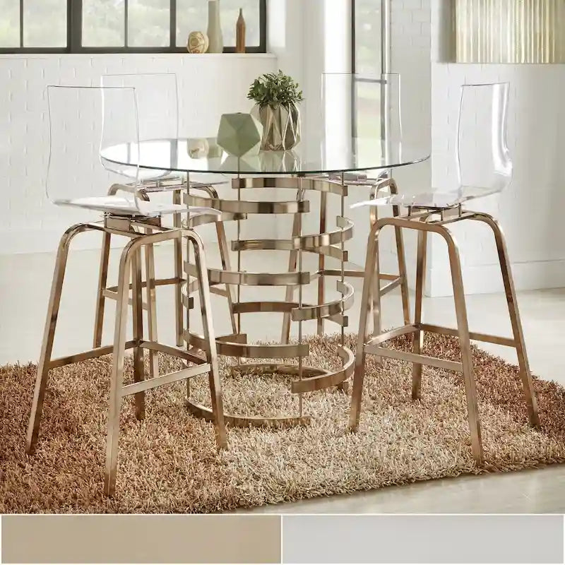 Tavolo da altezza bancone Nova con piano rotondo in vetro e base in ferro Vortex di iNSPIRE Q Bold